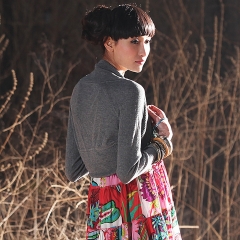 春裝 披肩式 超短款 針織 衫開衫 女裝 青鳥 灰色